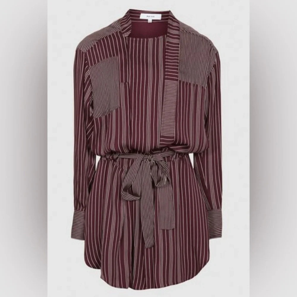 NWT Reiss Albi Striped Mini Shirtdress Berry & Ivory Size 6